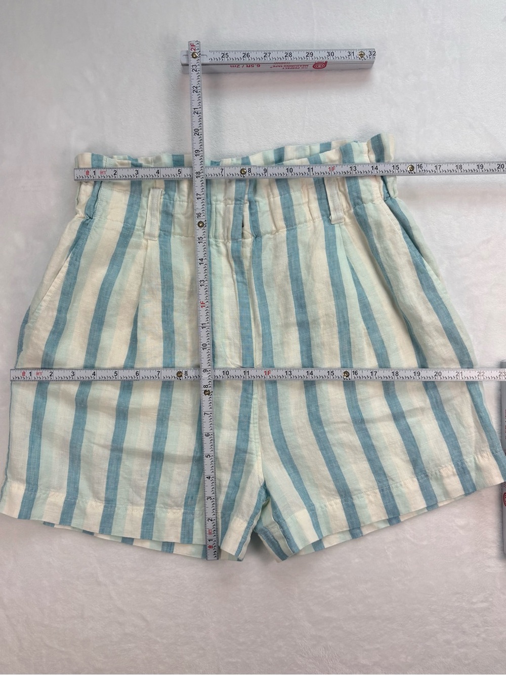 FAHERTY Cypress Catalina Stripe 100% Linen Paperbag Shorts Women’s Medium - Picture 8 of 9